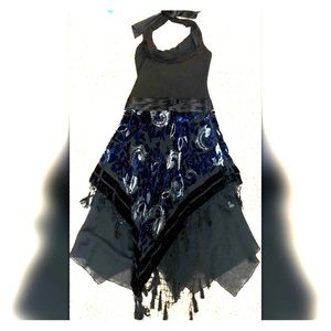 Black/blue velvet halter gown, size 10